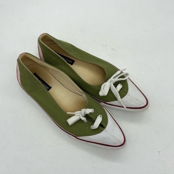 Extra Fine Sugar Women’s Retro Style Green Canvas Pointed Toe Sneaker Flats - Picture 9 of 15
